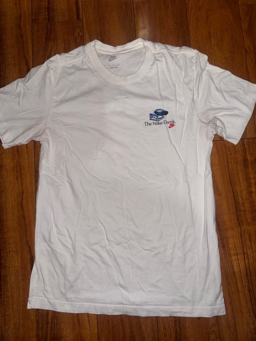 Nike White Short Sleeve Tee with Blue and Red 'The Nike Dunk' Graphic